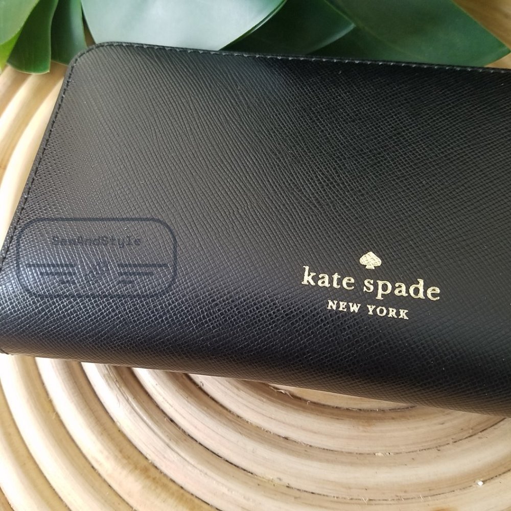 Kate Spade NWT Meow Cat Large Continental Wallet in Black Leather White Leopard - Picture 10 of 12